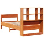 vidaXL Pat cu bibliotecă fără saltea, maro, 90x200 cm, lemn masiv pin