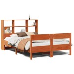 vidaXL Pat cu bibliotecă fără saltea, maro, 120x190 cm, lemn masiv pin vidaXL Pat cu bibliotecă fără saltea, maro, 120x190 cm, lemn masiv pin