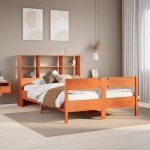 vidaXL Pat cu bibliotecă fără saltea, maro, 120x190 cm, lemn masiv pin vidaXL Pat cu bibliotecă fără saltea, maro, 120x190 cm, lemn masiv pin