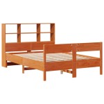 vidaXL Pat cu bibliotecă fără saltea, maro, 120x190 cm, lemn masiv pin vidaXL Pat cu bibliotecă fără saltea, maro, 120x190 cm, lemn masiv pin
