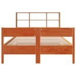 vidaXL Pat cu bibliotecă fără saltea, maro, 120x190 cm, lemn masiv pin vidaXL Pat cu bibliotecă fără saltea, maro, 120x190 cm, lemn masiv pin