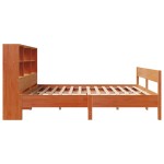 vidaXL Pat cu bibliotecă fără saltea, maro, 120x190 cm, lemn masiv pin vidaXL Pat cu bibliotecă fără saltea, maro, 120x190 cm, lemn masiv pin
