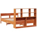 vidaXL Pat cu bibliotecă fără saltea, maro, 120x190 cm, lemn masiv pin vidaXL Pat cu bibliotecă fără saltea, maro, 120x190 cm, lemn masiv pin