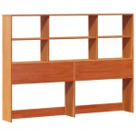 vidaXL Pat cu bibliotecă fără saltea, maro, 120x190 cm, lemn masiv pin vidaXL Pat cu bibliotecă fără saltea, maro, 120x190 cm, lemn masiv pin