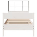 vidaXL Pat cu bibliotecă fără saltea, alb, 90x190 cm, lemn masiv pin