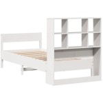 vidaXL Pat cu bibliotecă fără saltea, alb, 90x190 cm, lemn masiv pin