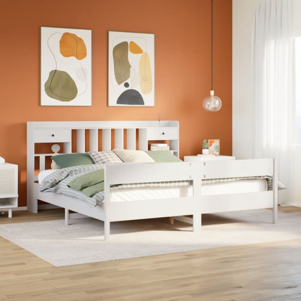 vidaXL Pat cu bibliotecă fără saltea, 180x200 cm, lemn masiv de pin