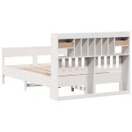 vidaXL Pat cu bibliotecă fără saltea, alb, 140x200 cm, lemn masiv pin vidaXL Pat cu bibliotecă fără saltea, alb, 140x200 cm, lemn masiv pin