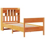vidaXL Pat cu bibliotecă fără saltea, maro, 100x200 cm, lemn masiv pin vidaXL Pat cu bibliotecă fără saltea, maro, 100x200 cm, lemn masiv pin