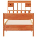 vidaXL Pat cu bibliotecă fără saltea, maro, 100x200 cm, lemn masiv pin vidaXL Pat cu bibliotecă fără saltea, maro, 100x200 cm, lemn masiv pin