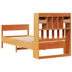 vidaXL Pat cu bibliotecă fără saltea, maro, 100x200 cm, lemn masiv pin vidaXL Pat cu bibliotecă fără saltea, maro, 100x200 cm, lemn masiv pin