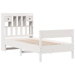 vidaXL Pat cu bibliotecă fără saltea, alb, 90x200 cm, lemn masiv pin vidaXL Pat cu bibliotecă fără saltea, alb, 90x200 cm, lemn masiv pin