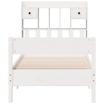 vidaXL Pat cu bibliotecă fără saltea, alb, 90x200 cm, lemn masiv pin vidaXL Pat cu bibliotecă fără saltea, alb, 90x200 cm, lemn masiv pin