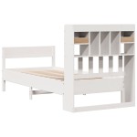vidaXL Pat cu bibliotecă fără saltea, alb, 90x200 cm, lemn masiv pin vidaXL Pat cu bibliotecă fără saltea, alb, 90x200 cm, lemn masiv pin