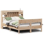 vidaXL Pat cu bibliotecă fără saltea, 140x190 cm, lemn masiv de pin vidaXL Pat cu bibliotecă fără saltea, 140x190 cm, lemn masiv de pin