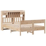 vidaXL Pat cu bibliotecă fără saltea, 140x190 cm, lemn masiv de pin vidaXL Pat cu bibliotecă fără saltea, 140x190 cm, lemn masiv de pin