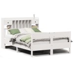 vidaXL Pat cu bibliotecă fără saltea, alb, 135x190 cm, lemn masiv pin vidaXL Pat cu bibliotecă fără saltea, alb, 135x190 cm, lemn masiv pin