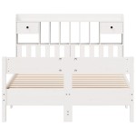 vidaXL Pat cu bibliotecă fără saltea, alb, 135x190 cm, lemn masiv pin vidaXL Pat cu bibliotecă fără saltea, alb, 135x190 cm, lemn masiv pin