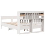 vidaXL Pat cu bibliotecă fără saltea, alb, 135x190 cm, lemn masiv pin vidaXL Pat cu bibliotecă fără saltea, alb, 135x190 cm, lemn masiv pin