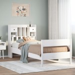 vidaXL Pat cu bibliotecă fără saltea, alb, 90x190 cm, lemn masiv pin vidaXL Pat cu bibliotecă fără saltea, alb, 90x190 cm, lemn masiv pin
