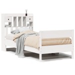 vidaXL Pat cu bibliotecă fără saltea, alb, 75x190 cm, lemn masiv pin vidaXL Pat cu bibliotecă fără saltea, alb, 75x190 cm, lemn masiv pin