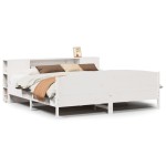 vidaXL Pat cu bibliotecă fără saltea, alb, 200x200 cm, lemn masiv pin