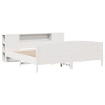 vidaXL Pat cu bibliotecă fără saltea, alb, 200x200 cm, lemn masiv pin