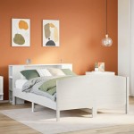 vidaXL Pat cu bibliotecă fără saltea, alb, 150x200 cm, lemn masiv pin vidaXL Pat cu bibliotecă fără saltea, alb, 150x200 cm, lemn masiv pin