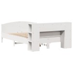 vidaXL Pat cu bibliotecă fără saltea, alb, 150x200 cm, lemn masiv pin vidaXL Pat cu bibliotecă fără saltea, alb, 150x200 cm, lemn masiv pin