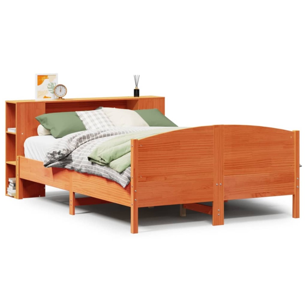 vidaXL Pat cu bibliotecă fără saltea maro 150x200 cm lemn masiv de pin
