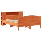 vidaXL Pat cu bibliotecă fără saltea maro 140x200 cm lemn masiv de pin vidaXL Pat cu bibliotecă fără saltea maro 140x200 cm lemn masiv de pin