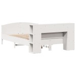 vidaXL Pat cu bibliotecă fără saltea, alb, 140x190 cm, lemn masiv pin vidaXL Pat cu bibliotecă fără saltea, alb, 140x190 cm, lemn masiv pin