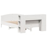 vidaXL Pat cu bibliotecă fără saltea, alb, 135x190 cm, lemn masiv pin