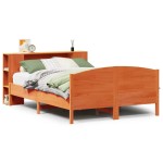 vidaXL Pat cu bibliotecă fără saltea, maro, 120x190 cm, lemn masiv pin vidaXL Pat cu bibliotecă fără saltea, maro, 120x190 cm, lemn masiv pin