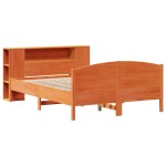 vidaXL Pat cu bibliotecă fără saltea, maro, 120x190 cm, lemn masiv pin vidaXL Pat cu bibliotecă fără saltea, maro, 120x190 cm, lemn masiv pin