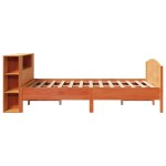 vidaXL Pat cu bibliotecă fără saltea, maro, 120x190 cm, lemn masiv pin vidaXL Pat cu bibliotecă fără saltea, maro, 120x190 cm, lemn masiv pin