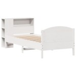 vidaXL Pat cu bibliotecă fără saltea, alb, 100x200 cm, lemn masiv pin vidaXL Pat cu bibliotecă fără saltea, alb, 100x200 cm, lemn masiv pin