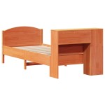 vidaXL Pat cu bibliotecă fără saltea, maro, 100x200 cm, lemn masiv pin vidaXL Pat cu bibliotecă fără saltea, maro, 100x200 cm, lemn masiv pin