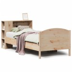 vidaXL Pat cu bibliotecă fără saltea, 90x200 cm, lemn masiv pin vidaXL Pat cu bibliotecă fără saltea, 90x200 cm, lemn masiv pin