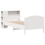 vidaXL Pat cu bibliotecă fără saltea, alb, 75x190 cm, lemn masiv pin