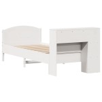 vidaXL Pat cu bibliotecă fără saltea, alb, 75x190 cm, lemn masiv pin