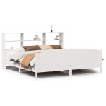 vidaXL Pat cu bibliotecă fără saltea, alb, 200x200 cm, lemn masiv pin