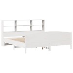vidaXL Pat cu bibliotecă fără saltea, alb, 200x200 cm, lemn masiv pin