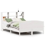 vidaXL Pat cu bibliotecă fără saltea, alb, 160x200 cm, lemn masiv pin vidaXL Pat cu bibliotecă fără saltea, alb, 160x200 cm, lemn masiv pin