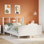 vidaXL Pat cu bibliotecă fără saltea, alb, 160x200 cm, lemn masiv pin vidaXL Pat cu bibliotecă fără saltea, alb, 160x200 cm, lemn masiv pin