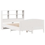 vidaXL Pat cu bibliotecă fără saltea, alb, 160x200 cm, lemn masiv pin vidaXL Pat cu bibliotecă fără saltea, alb, 160x200 cm, lemn masiv pin