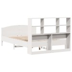 vidaXL Pat cu bibliotecă fără saltea, alb, 140x200 cm, lemn masiv pin