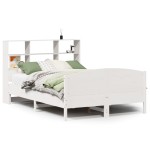 vidaXL Pat cu bibliotecă fără saltea, alb, 140x190 cm, lemn masiv pin vidaXL Pat cu bibliotecă fără saltea, alb, 140x190 cm, lemn masiv pin