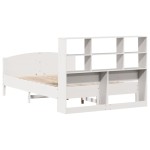 vidaXL Pat cu bibliotecă fără saltea, alb, 140x190 cm, lemn masiv pin vidaXL Pat cu bibliotecă fără saltea, alb, 140x190 cm, lemn masiv pin