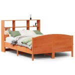 vidaXL Pat cu bibliotecă fără saltea maro 135x190 cm lemn masiv de pin